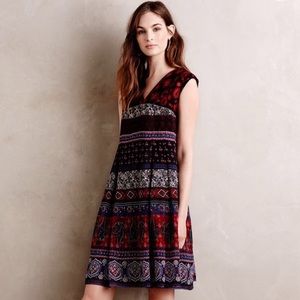 Anthropology Swing Embroidery Shift Pleated Dress